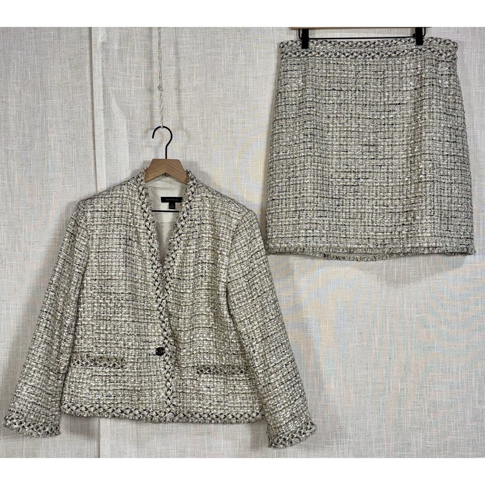 Ann Taylor 2 pc Skirt Blazer Suit Set Women's Sz 14 Tweed‎ Career Academia